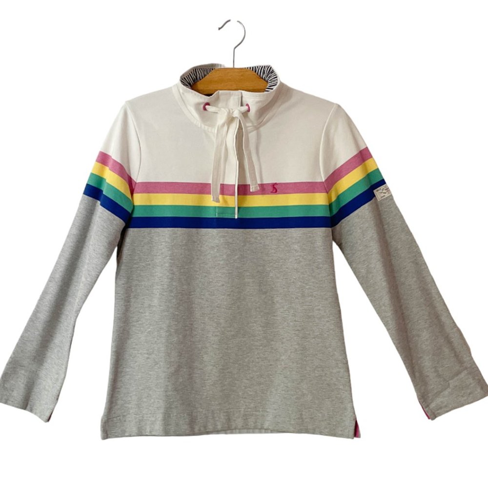 NWT Joules Saunton Funnel Neck Gray Marl Strip Women's Relax Fit Sweatshirt Sz 6